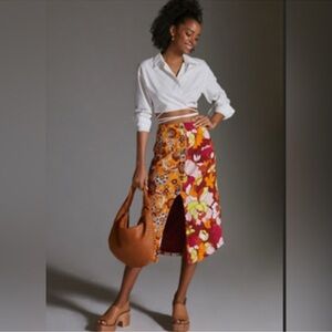 MAEVE x Anthropologie Button Front Cutout Midi skirt